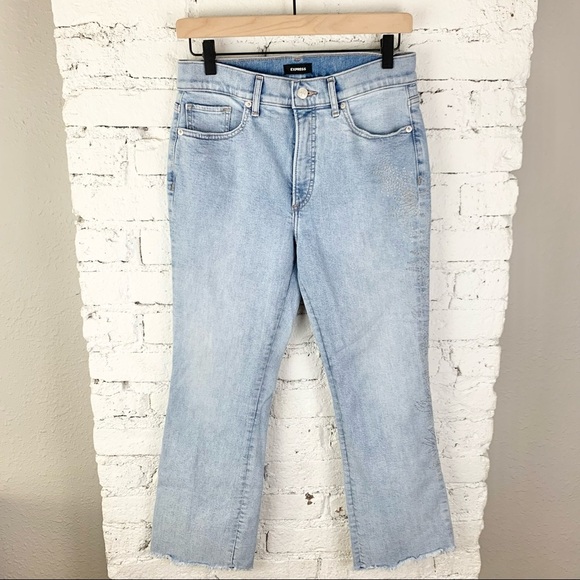 Express Flare High Rise Light Wash Metallic Embroidered Jeans 6 - Picture 1 of 11